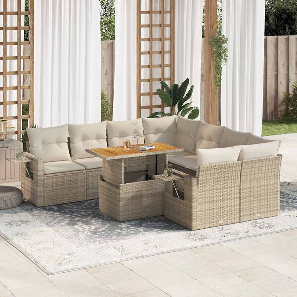 vidaXL Set Divano da Giardino 9 pz con Cuscini Beige in Polyrattan
