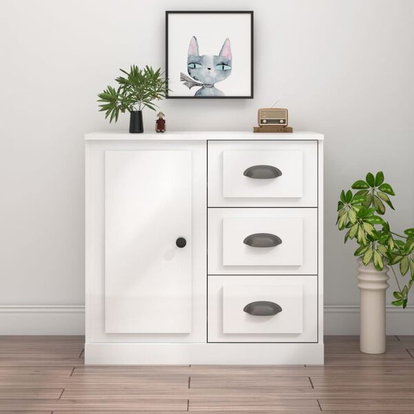 vidaXL Credenza Bianco Lucido 70x35,5x67,5 cm in Legno Multistrato