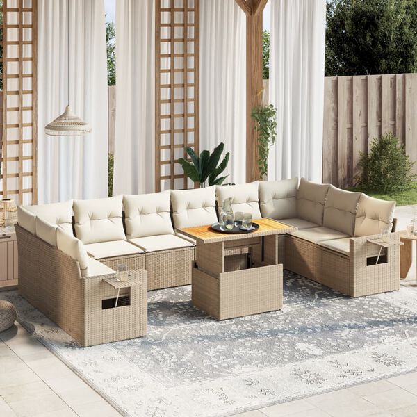 vidaXL Set Divani da Giardino 11 pz con Cuscini Beige in Polyrattan