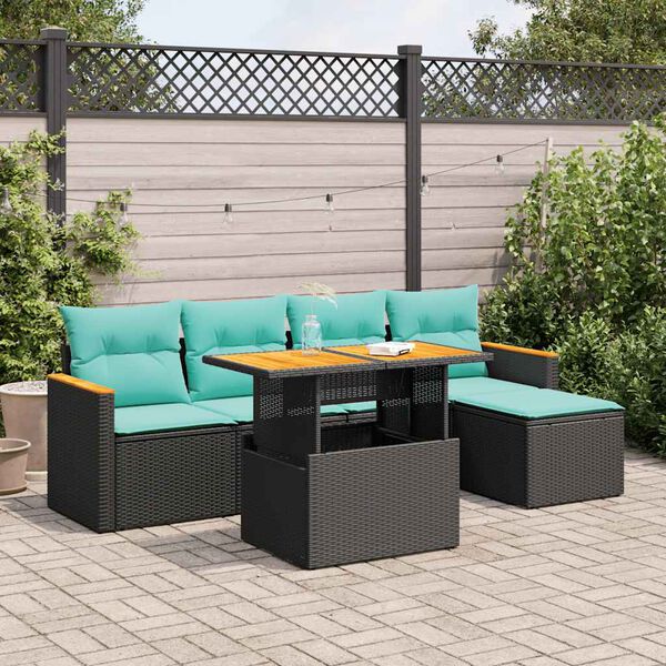 vidaXL Set Divano da Giardino 6 pz con Cuscini Nero in Polyrattan