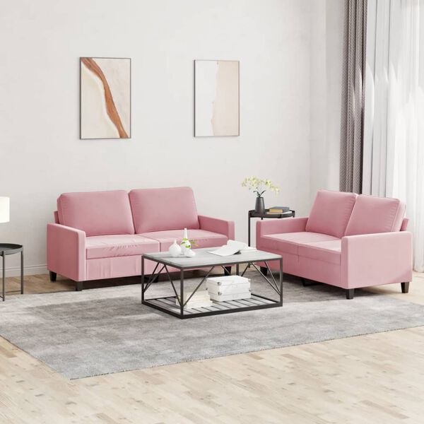 vidaXL Set di Divani 2 pz con Cuscini rosa in Velluto
