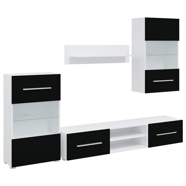 vidaXL Unità TV 5 pz con Illuminazione a LED Nero Opaco Truciolato