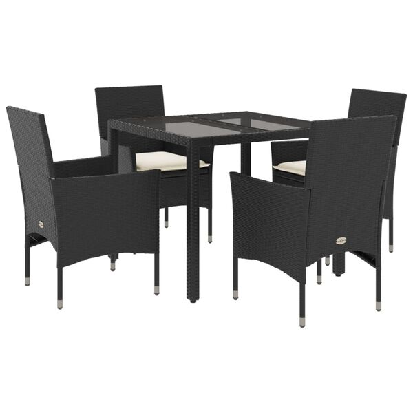 vidaXL Set da Pranzo da Giardino con Cuscini 5 pz Polyrattan e Vetro
