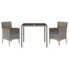 vidaXL Set da Pranzo da Giardino 3 pz con Cuscini in Polyrattan Grigio