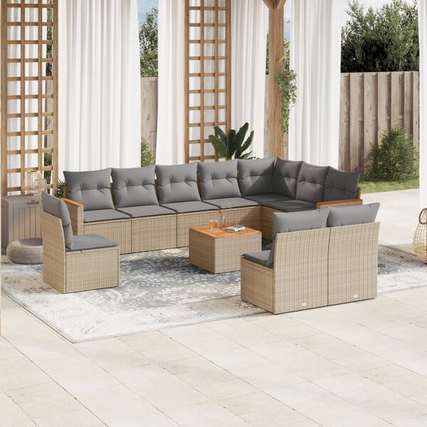 vidaXL Set Divani da Giardino 11 pz con Cuscini Beige in Polyrattan