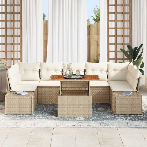vidaXL Set Divano da Giardino 8 pcs Beige Poly Rattan