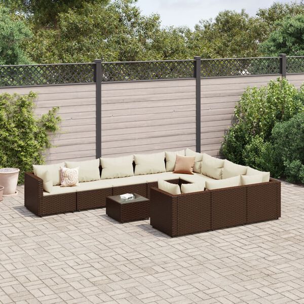 vidaXL Set Divani da Giardino 11 pz con Cuscini Polyrattan Marrone