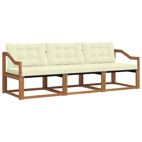 vidaXL Set di divani da esterno con cuscino 3 pcs Naturale e Crema