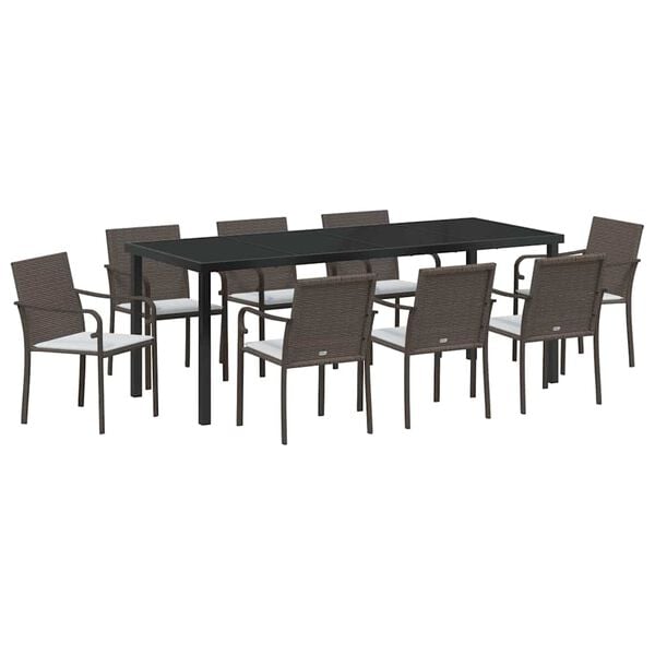 vidaXL Set da Pranzo per Giardino 9 pcs Marrone Poly Rattan