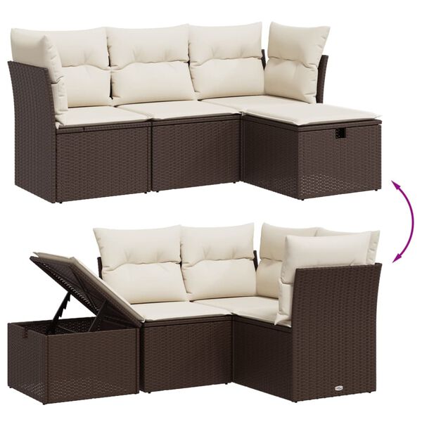 vidaXL Set Divano da Giardino 4 pz con Cuscini Marrone in Polyrattan