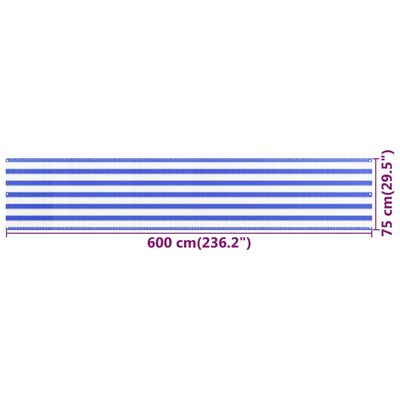 vidaXL Paravento da Balcone Blu e Bianco 75x600 cm in HDPE