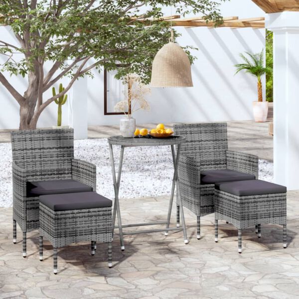 vidaXL Set Bistrot da Giardino 5pz Polyrattan e Vetro Temperato Grigio