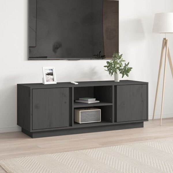 vidaXL Mobile Porta TV Grigio 110x35x40,5 cm in Legno Massello di Pino