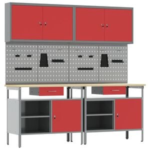 vidaXL Set banco da lavoro 8 pz Rosso e Grigio