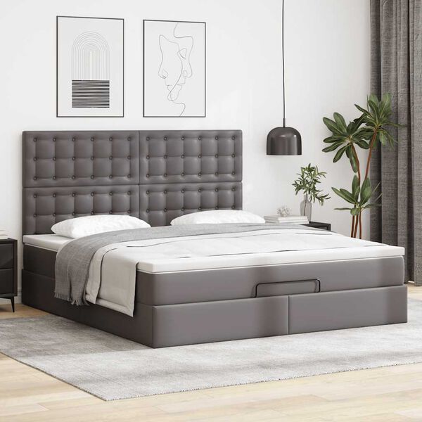 vidaXL Struttura Letto Pouf con Materasso Grigio 180x200 cm Similpelle