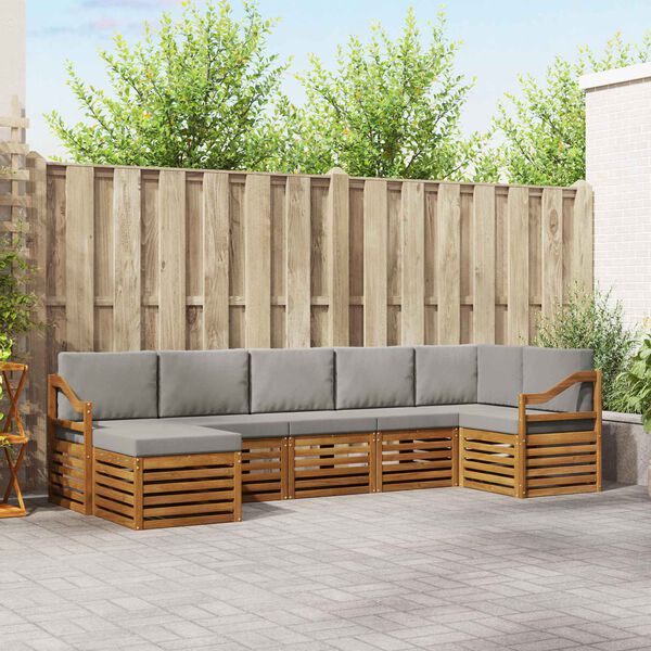 vidaXL Set divani con cuscino 7 pcs Grigio Naturale e Chiaro