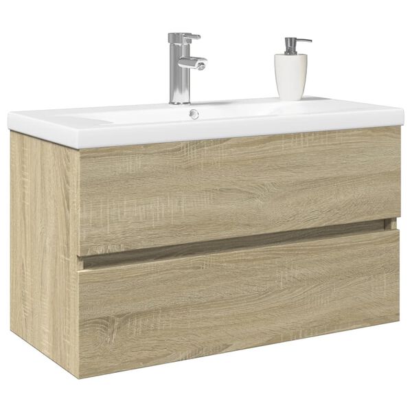 vidaXL Set Mobili da Bagno 2 pz in Ceramica e Legno Multistrato