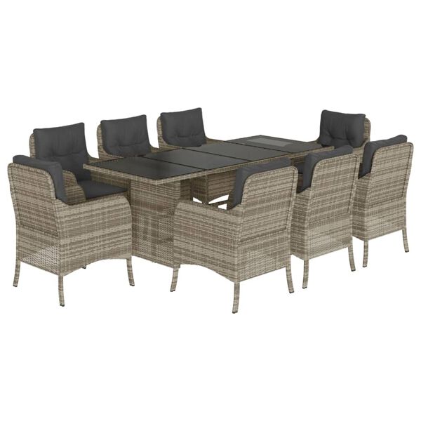 vidaXL Set Pranzo da Giardino 9pz con Cuscini Grigio Chiaro Polyrattan