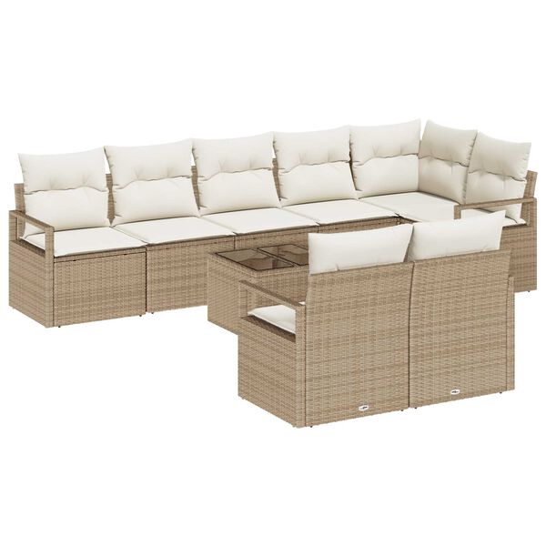 vidaXL Set Divano da Giardino 9 pcs Beige e Crema polyrattan