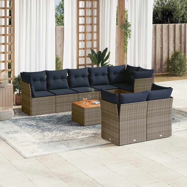 vidaXL Set Divani da Giardino 9 pz con Cuscini Grigio in Polyrattan