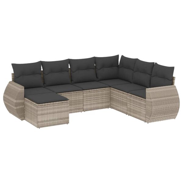 vidaXL Set Divani da Giardino 7pz con Cuscini Grigio Chiaro Polyrattan