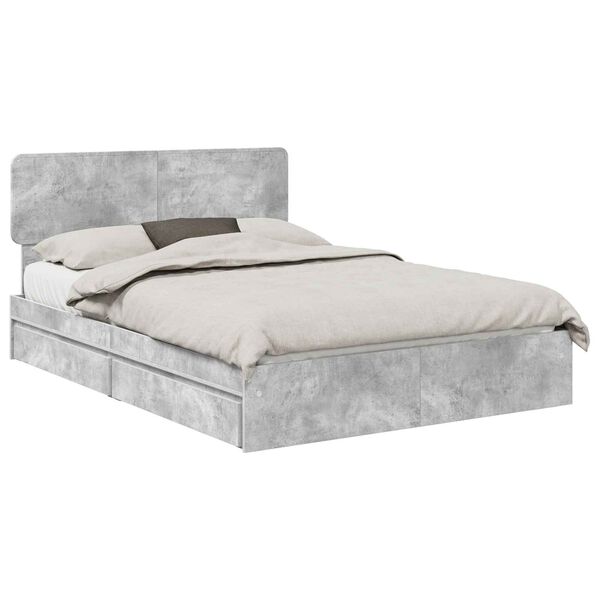 vidaXL Letto con Contenitore con testiera Grigio cemento 140 x 190 cm