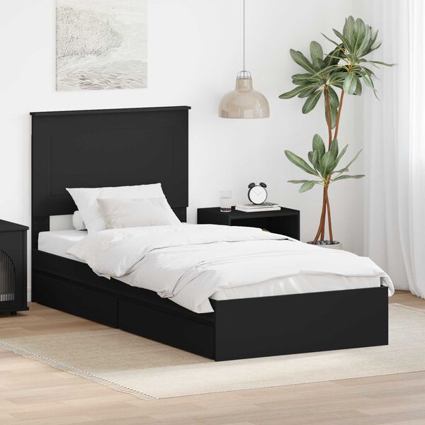 vidaXL Letto con Contenitore Nero 100 x 200 cm Legno multistrato