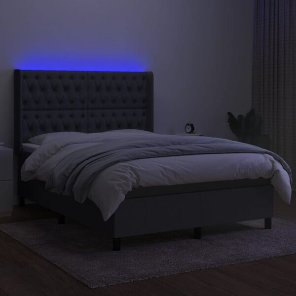 vidaXL Letto a Molle Materasso e LED Grigio Scuro 140x190cm in Tessuto