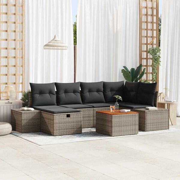 vidaXL Set Divano da Giardino con cuscino 7 pcs Grigio polyrattan