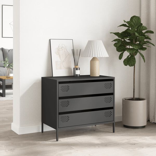vidaXL Credenza Nera 68x39x58,5 cm in Acciaio Laminato a Freddo