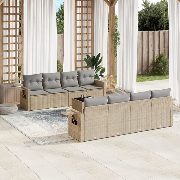 vidaXL Set Divano da Giardino 9 pz con Cuscini Beige in Polyrattan