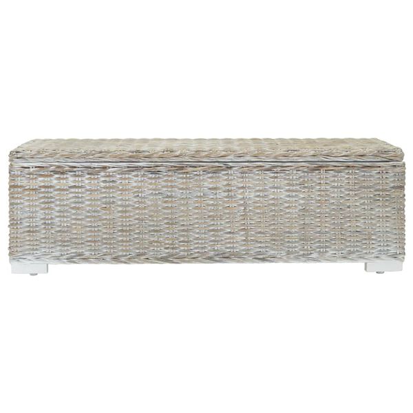 vidaXL Portaoggetti Bianco 110cm Rattan Kubu Naturale e Massello Mogano