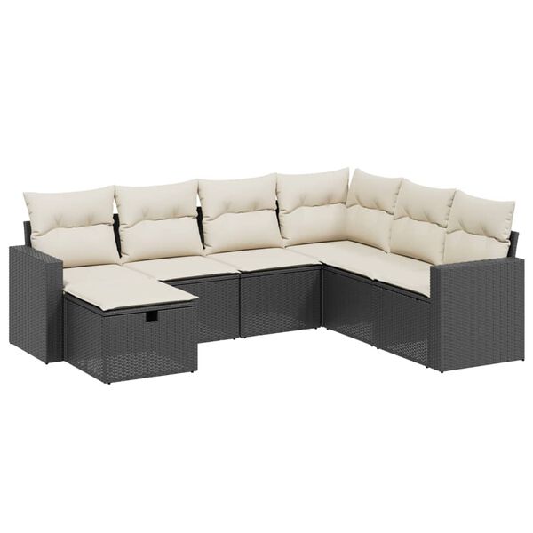 vidaXL Set Divani da Giardino con Cuscini 7pz Nero Polyrattan