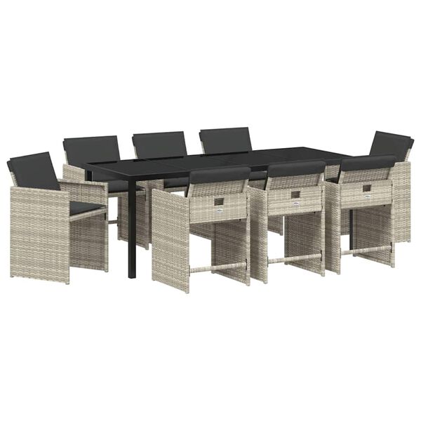 vidaXL Set da Pranzo per Giardino 9 pcs Grigio chiaro polyrattan