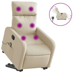 vidaXL Poltrona Alzapersona Massaggiante Elettrica Crema in Tessuto