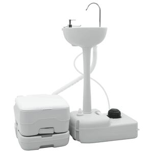 vidaXL Set di toilette per il campeggio 2 pcs Grigio e Bianco