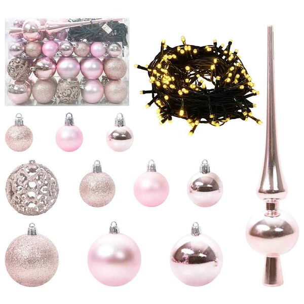 vidaXL Set di Palle di Natale con 150 LED 61 pcs Rosa Plastica