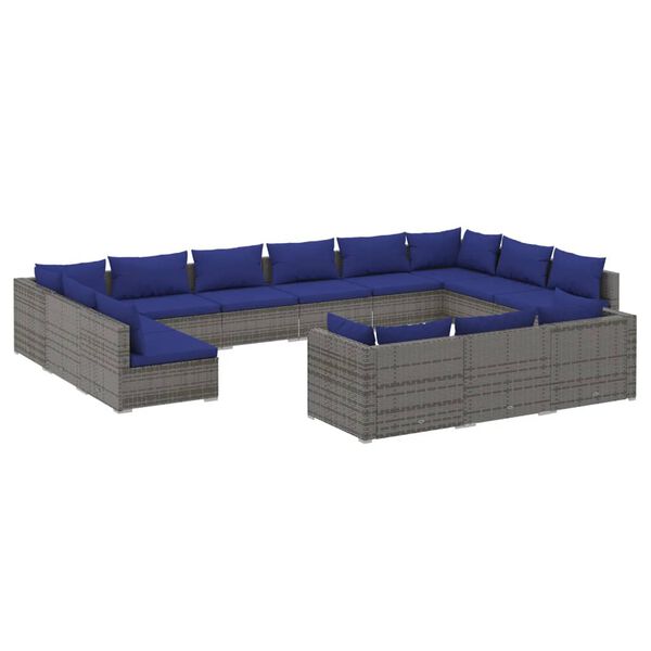 vidaXL Set Divani da Giardino 13 pz con Cuscini in Polyrattan Grigio