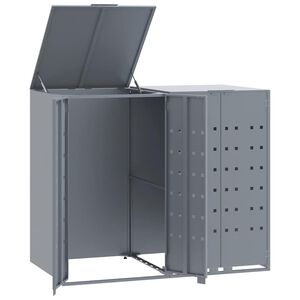 vidaXL Copribidone con Ruote per 2 Bidoni Grigio 138x79x117cm Acciaio