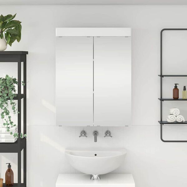 vidaXL Mobiletto per specchio da bagno con porta TULUM Bianco Lucido
