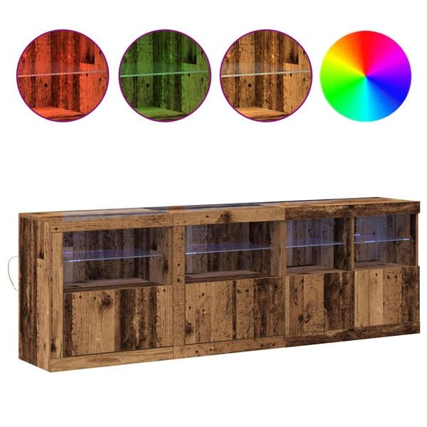 vidaXL Madia LED Legno vecchio 202 x 37 x 67 cm Legno multistrato