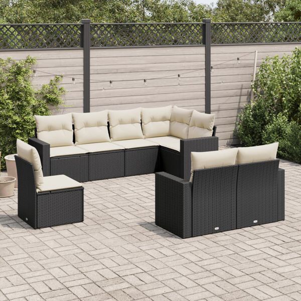 vidaXL Set Divani da Giardino con Cuscini 8 pz Nero in Polyrattan