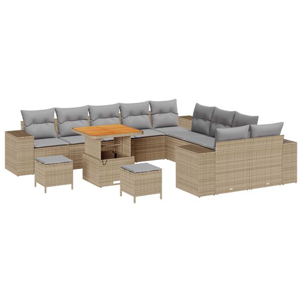 vidaXL Set Divano da Giardino con cuscino 13 pcs Beige polyrattan