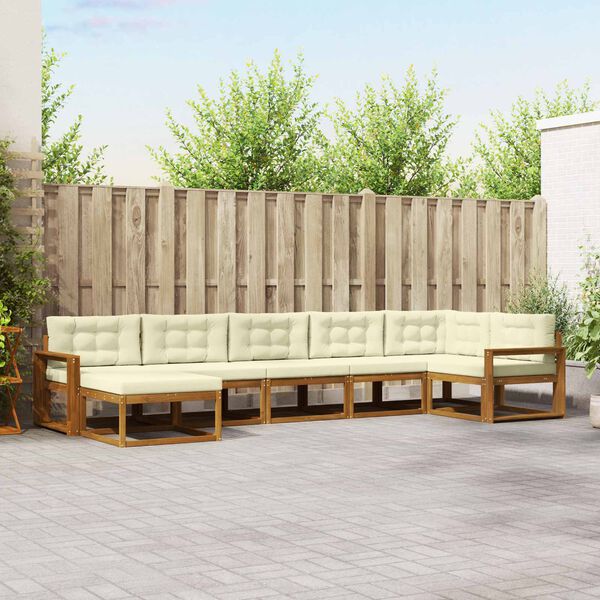 vidaXL Set di divani da esterno con cuscino 7 pcs Naturale e Crema
