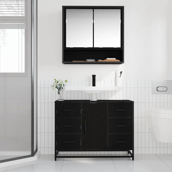 vidaXL Mobile da Bagno Rovere Nero 80 x 33 x 60 cm Legno multistrato