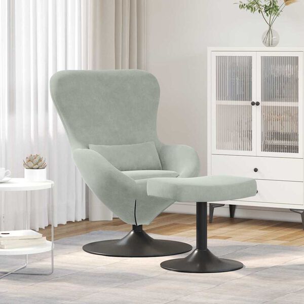 vidaXL Sedia Egg con Pouf Grigio chiaro Velluto