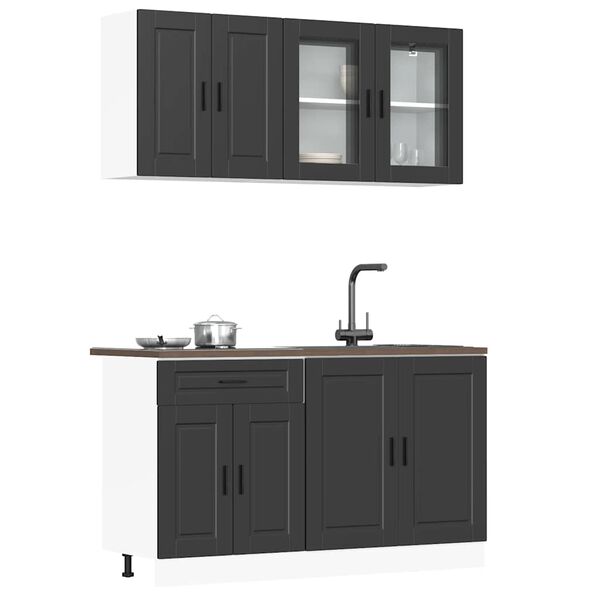 vidaXL Set Mobili da Cucina 4 pz Porto Neri Legno Multistrato