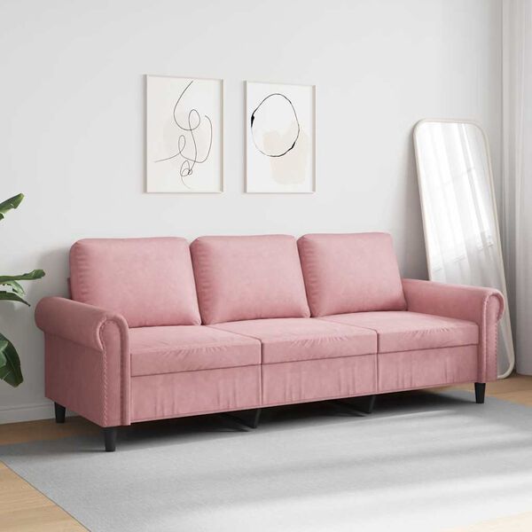 vidaXL Divano a 3 Posti rosa 180 cm in Velluto