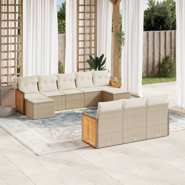 vidaXL Set Divano da Giardino 10 pz con Cuscini Beige in Polyrattan