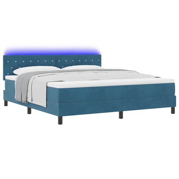 vidaXL Letto a Sorgente LED con led Blu Scuro 180 x 200 cm Velluto